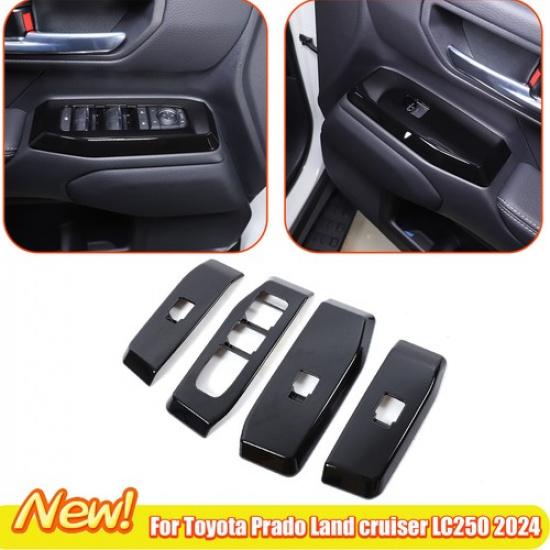 Glossy Black Window Lift Switch  Cover For Toyota  Land cruiser LC250 2024