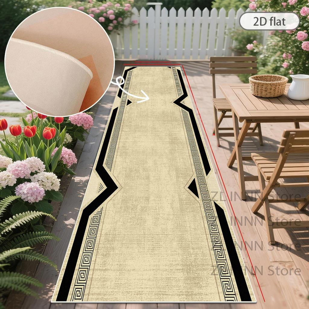 Cream Beige Long Runner Rug Outdoor Patio Non-slip Washable Runner Mat Decoration Home Living Room Kitchen Carpet Track Corridor