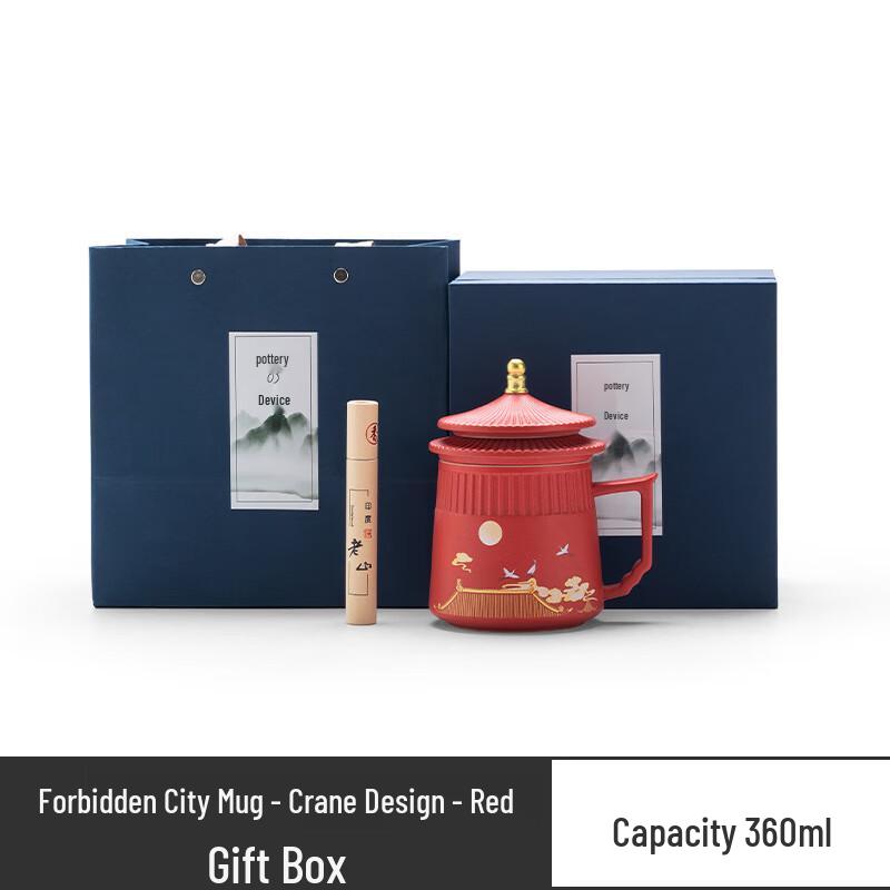 Forbidden City Crane Ceramic Tea Mug with Lid