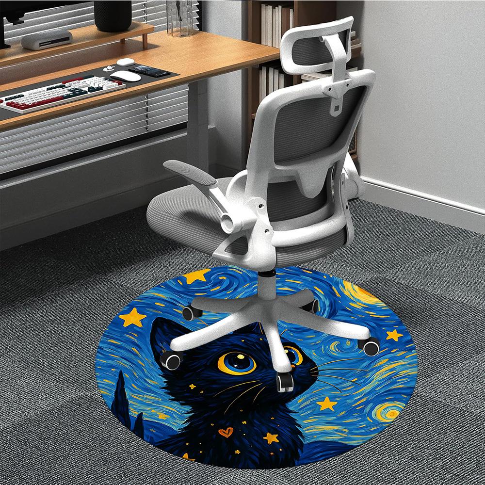 

1pc Starry Night Cat Chair Carpet for Office Non-Slip, Machine Washable Rug for Office, Room - Holiday Decor, Machine Made yy251016048 80cm by 80cm