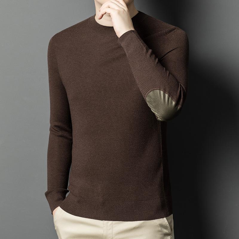 Autumn And Winter Waffle Jacquard Knitted Sweater Men'S Semi-Turtleneck Solid Color Thickened Bottoming Sweater Middle-Aged Sweater Men'S Clothing