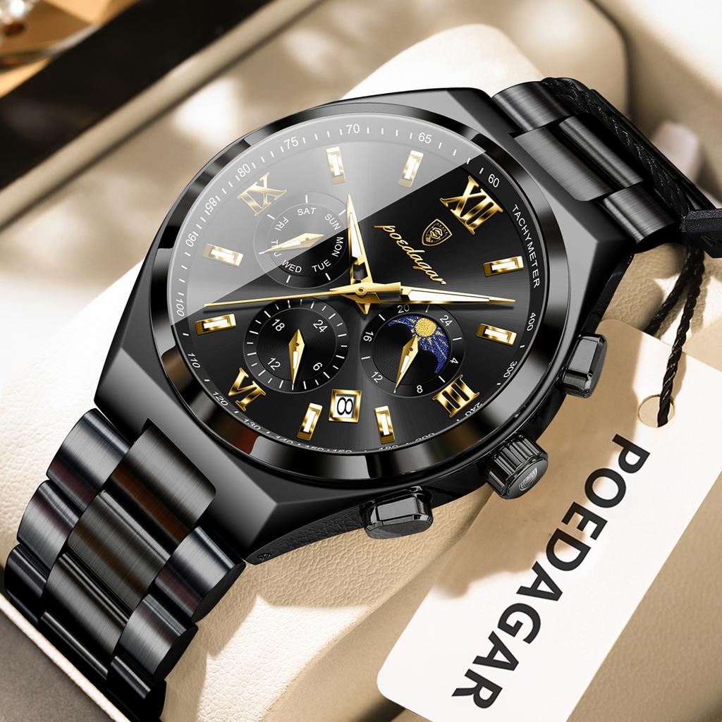 Luxury Man Quartz Watch Waterproof Luminous Date Chronograph Stainless Steel Men's Watches Relogio Masculino