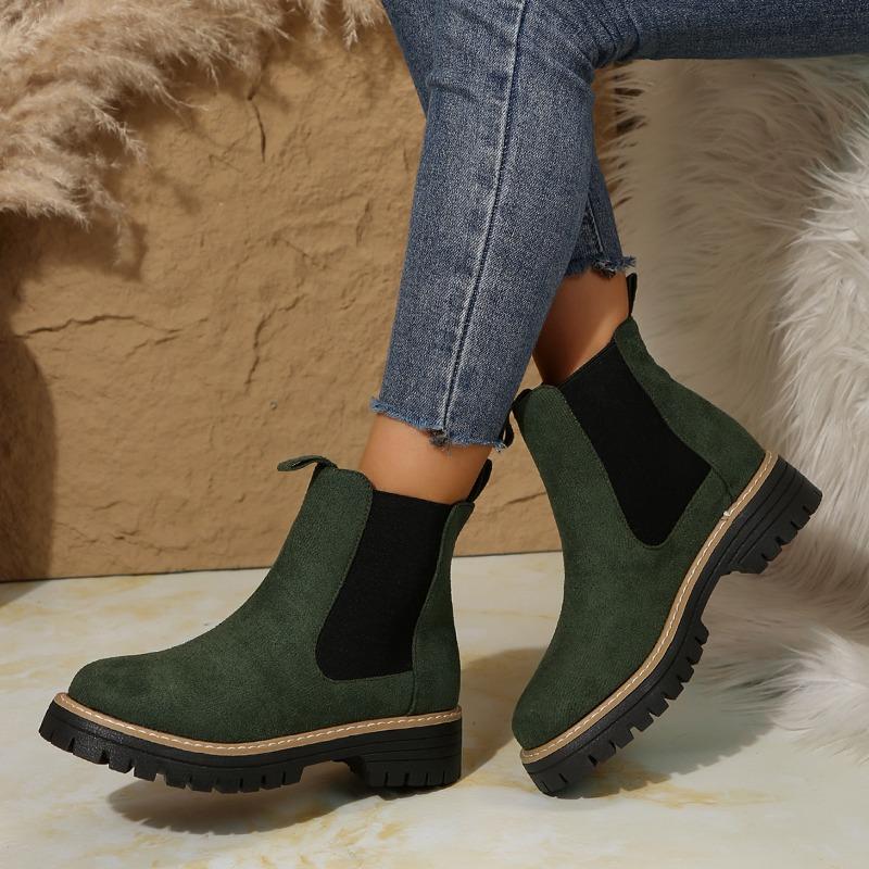 Fashion Scrub Leather Women's Inside Heightening 2025 New Autumn and Winter Platform Chelsea Booties Plus Fleece for Warmth
