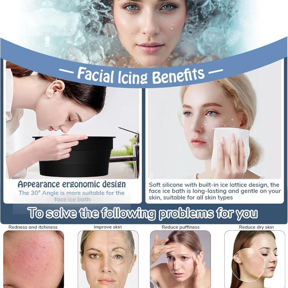 New Foldable Face Ice Bath Bowl Silicone Built-in Ice Tray Portable Ice Basin Face Dipping Bowl for Women Girls