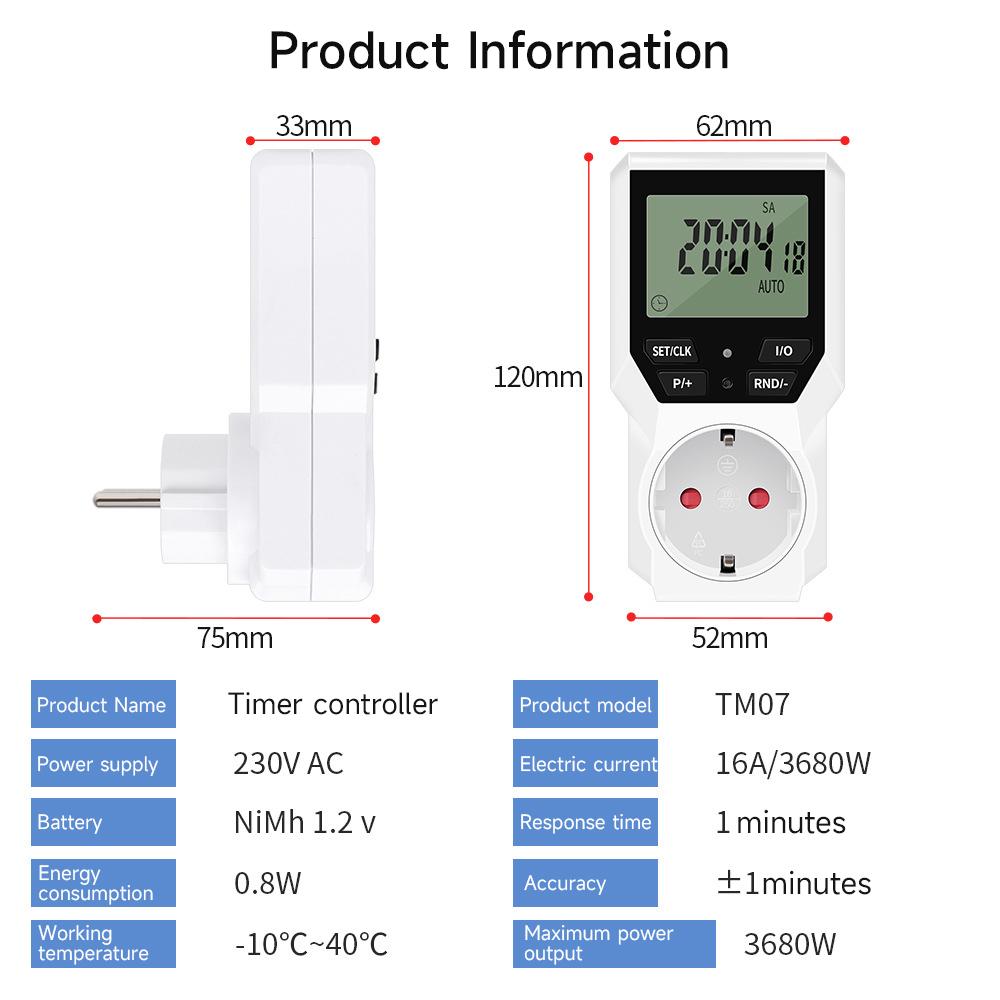 GEYA Electronic Digital Timer Switch Day/Hour Programmable Electronic Timer Socket Outlet Countdown Time Control EU Plug 230V3