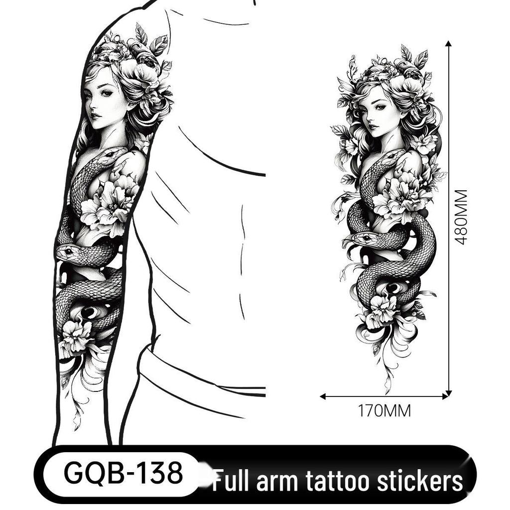 Adesivo Tatuaggio Completo per Braccio Uomo: Design Realistico Impermeabile, Motivo Tigre e Teschio