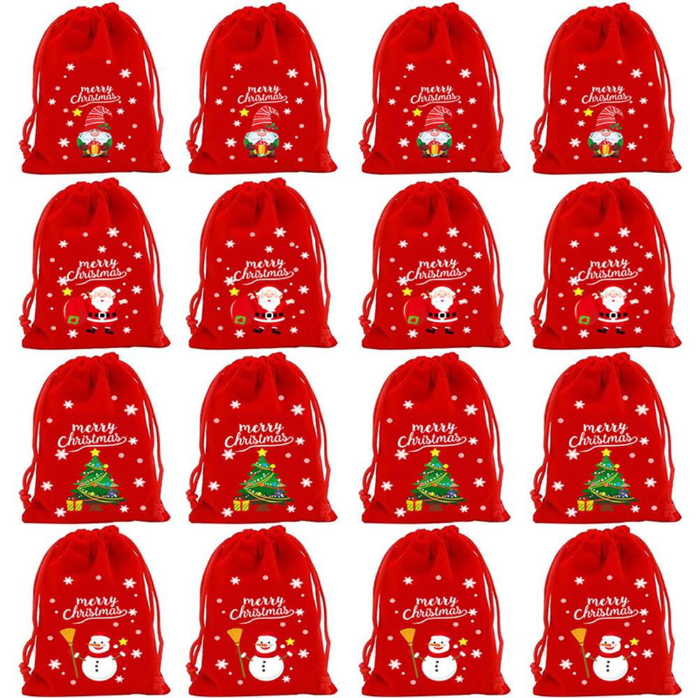 Xmas Patterns Velvet Bags 9x12 15x20cm Small Christmas Candy Gift Bag Drawstring Pouch Boutique Jewelry Packaging Bags