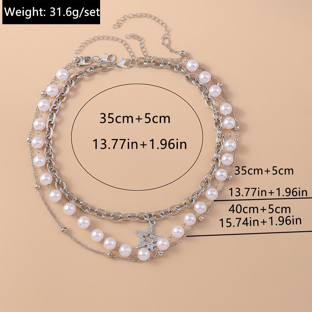 3pcs/set New Crystal Star Pendant Necklaces Pearl Beaded Choker Necklace Women Girls Handmade Jewelry Gift