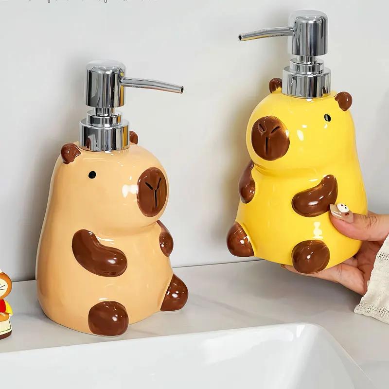 450ml Creative Pull Ceramic Split Bottle Cute Press Body Wash Shampoo Toilet Hand Wash Liquid Bottle Lotion Bottle Dispenser
