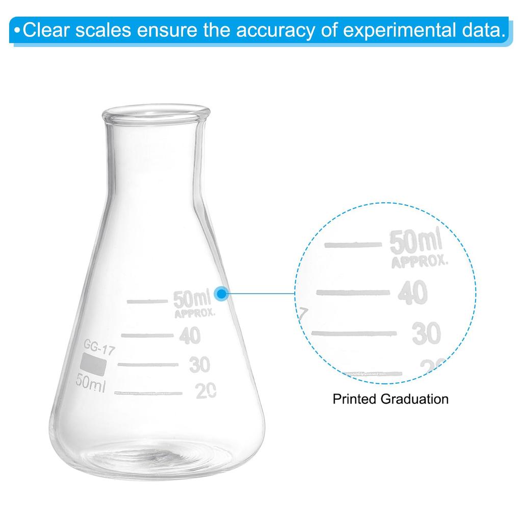 PATIKIL Glass Erlenmeyer Flasks, Set of 6, 50ml, Narrow Mouth, Graduated, Borosilicate Glass, for Laboratory Chemistry and Scientific Research