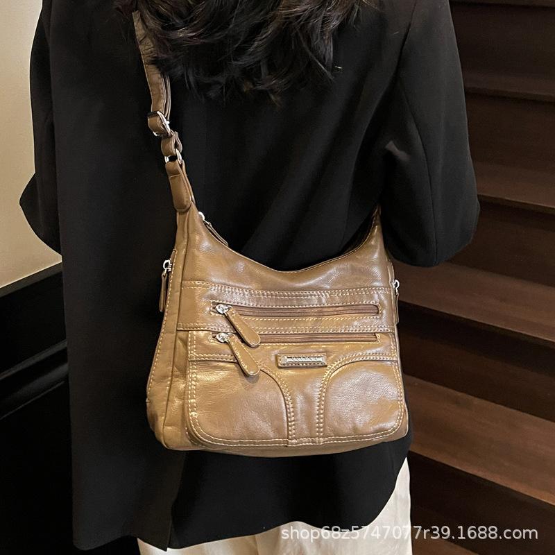 2025 New Fashion Retro Large Capacity Crossbody Bag Women's Trend Versatile PU Soft Leather Casual Lightweight Shoulder Bag