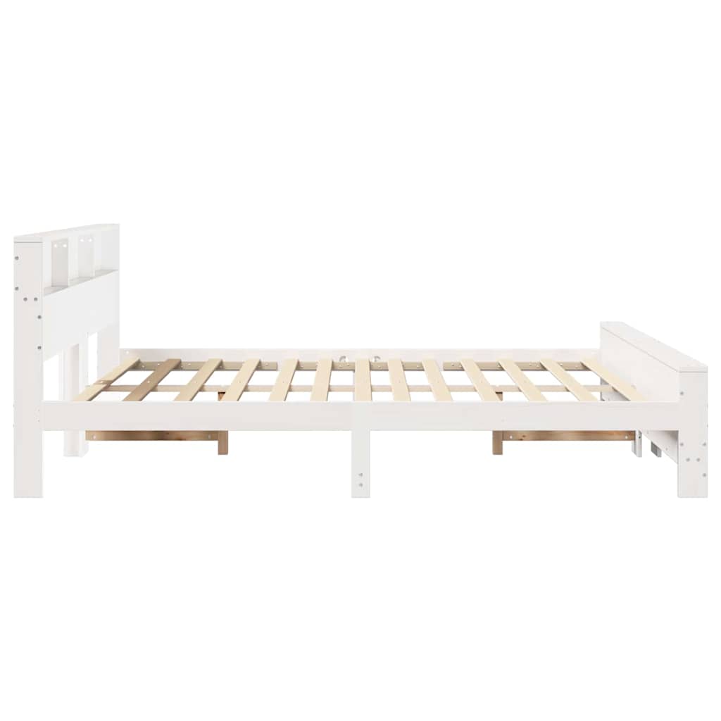 Platform Bed Frame with Shelf White 180 x 200 cm Solid Pine Wood