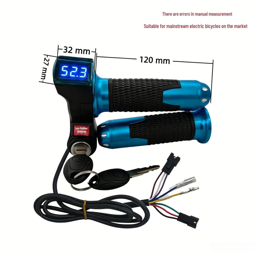 Blue Screen Throttle Grip with Rice Grain Lock & Three-Speed Voltage Display for Electric Scooters