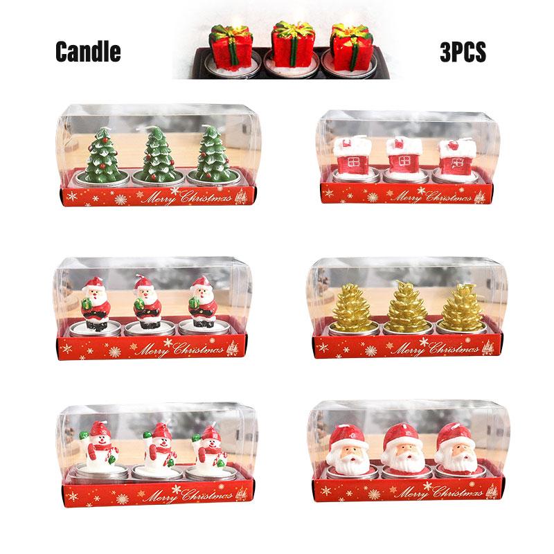 Christmas 3 Pcs Santa Claus Snowflake Reindeer Bear Candles Party Gifts Decor