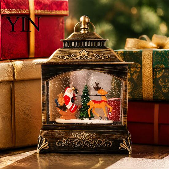 Vintage Snow Globes Light Christmas with LED Light, Up Sphere Decoration Lantern Lantern, Battery/USB Powered Swirling Glitter Indoor Decorations