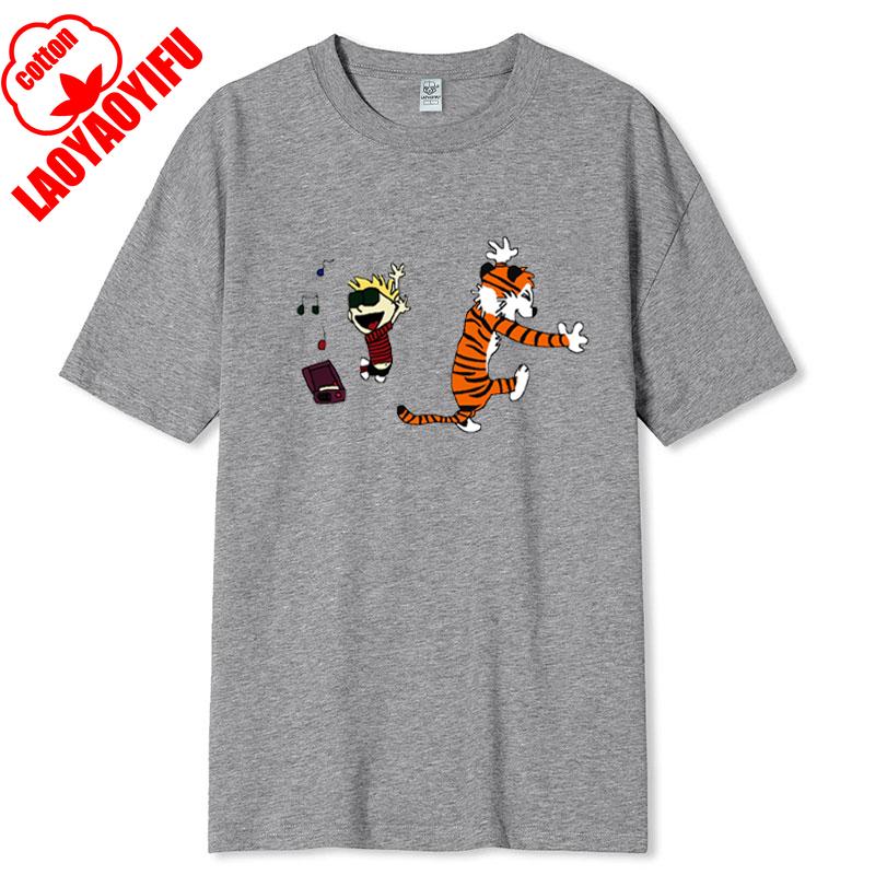 Vintage 90s Calvin Hobbes Tshirt Comic Strip Kawaii Friend Clothes Men Women Simple Casual Fashion Tees High Quality Cotton Tops