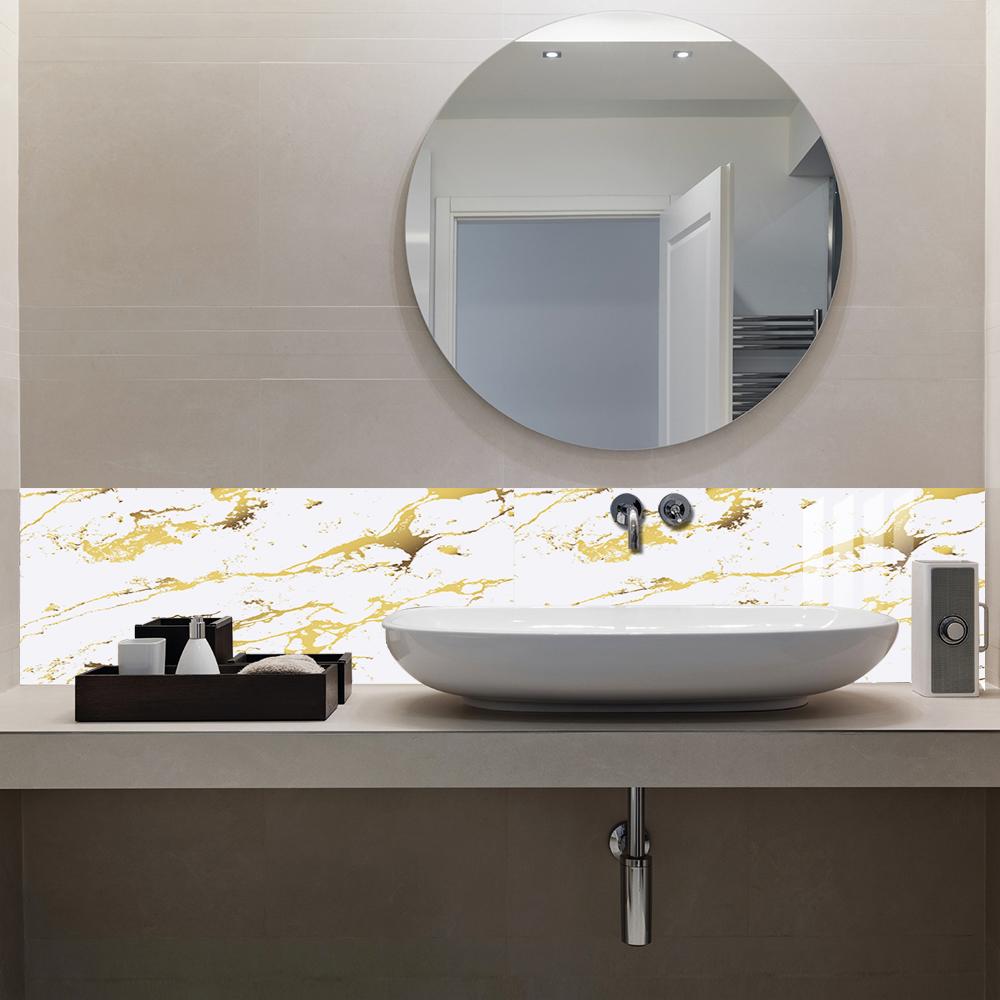 10pcs White and Gold Marble Tile Sticker Kitchen Backsplash Oil-proof Bathroom Home Decor Wall Decals Peel Stick Art Mural