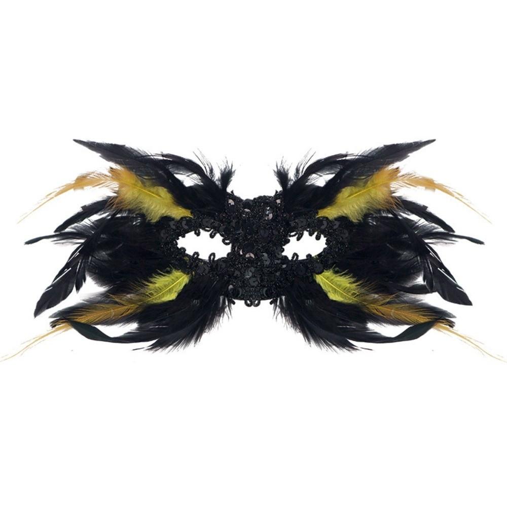 Vintage Style Half-Face Mask Angel Feather Black Feather Masquerade Mask Large Horn Gothic Design Eye Mask Ball Performance