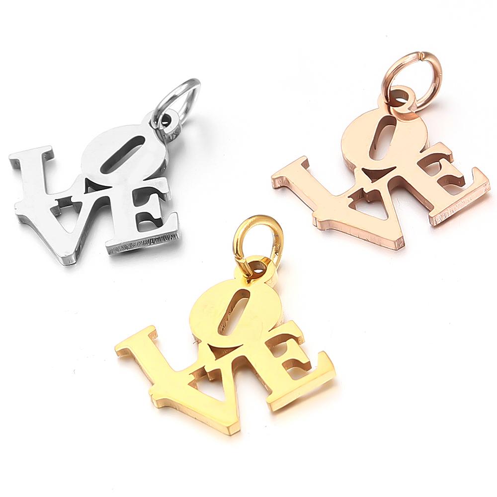 2pcs/lot Stainless Steel Love Charms Classic Polish Charms Pendants For Jewelry Making DIY Handmade Necklace Pendant Accessories