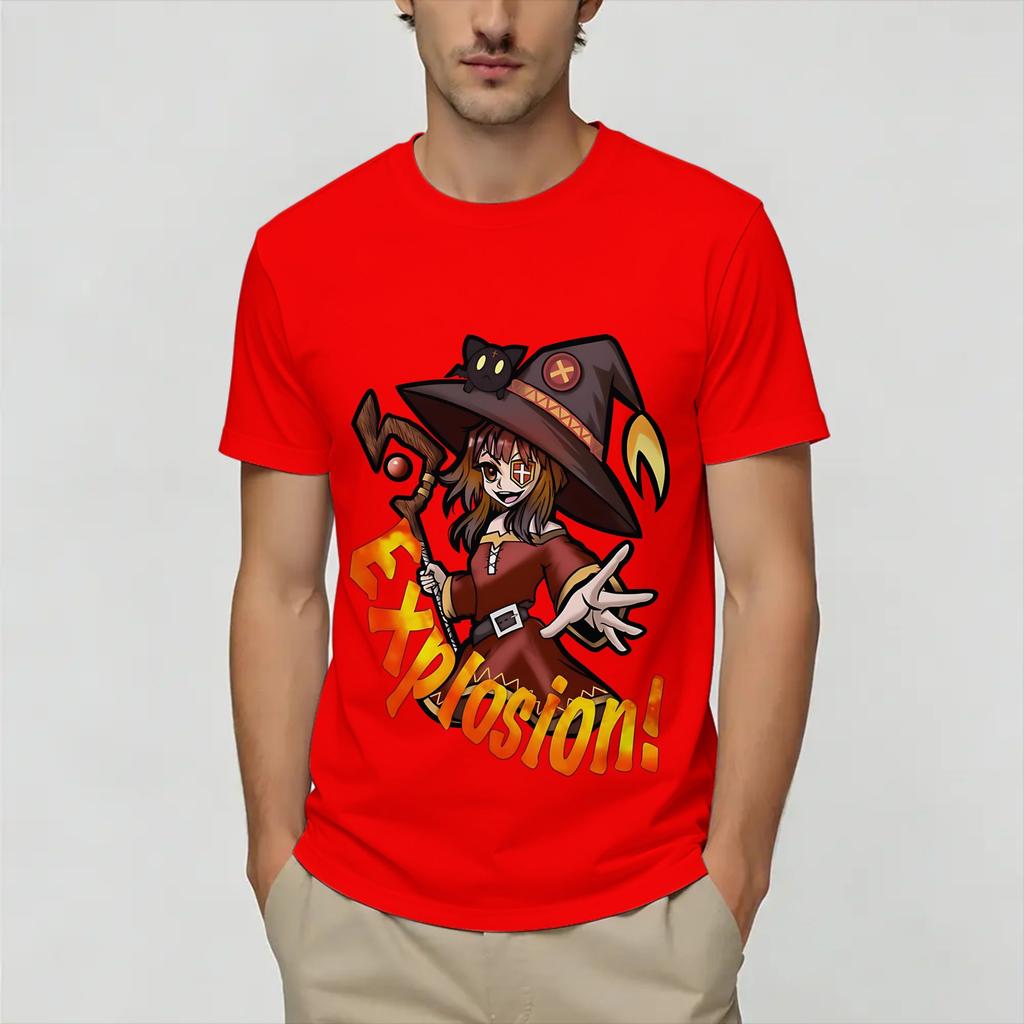 Megumin KonoSuba Unisex T Shirts Novelty Tee Shirt Short Sleeve Crew Neck TShirts Pure Cotton Printed Clothing
