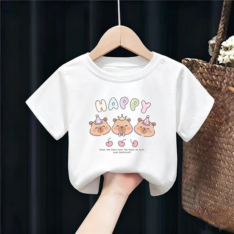 Kids girls T-shirt Capybara Tees 3-10Years toddled girls Short Sleeved Clothes baby Girls Round Neck Tops Birthday Gifts