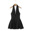 Elegant French-Inspired Backless V-Neck Halter Dress with Pleats and Wide Hem