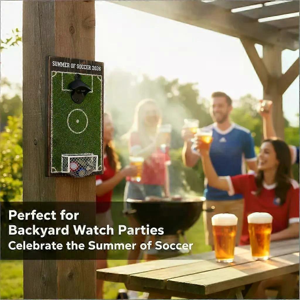 Soccer Field Bottle Opener Wall Decor with Magnetic Cap Catcher