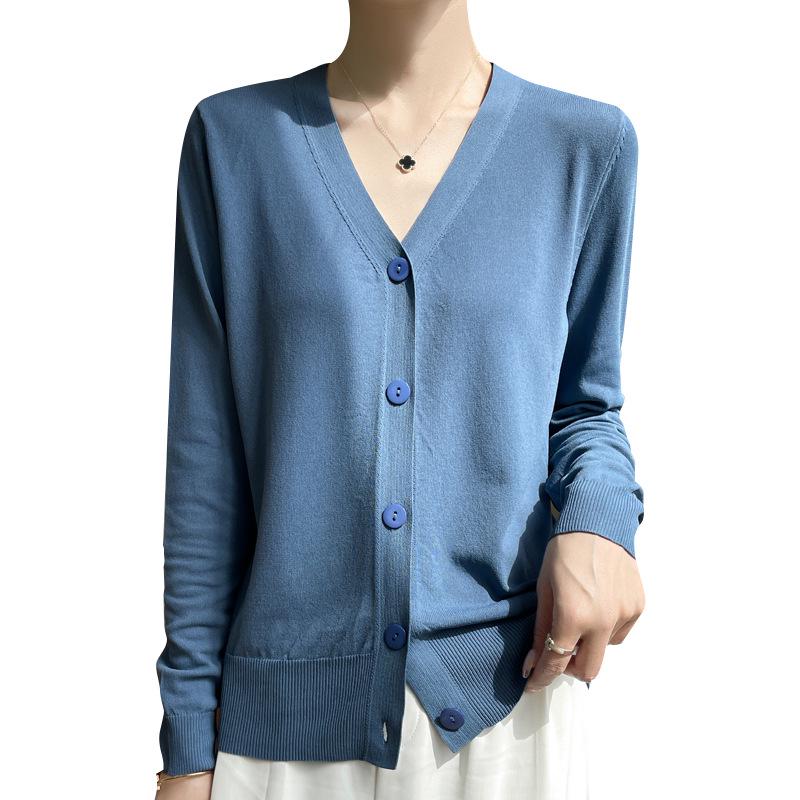 Women's Ice Silk Knitted Cardigan - Pink, Lightweight, Sun-Protective Summer Jacket