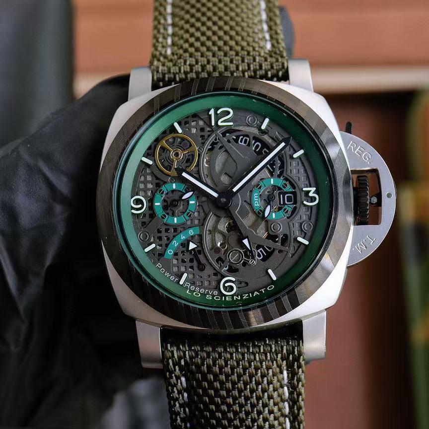 Panerai PAM01036 Herren 44mm Automatik Multifunktions Skelett Zifferblatt Kalender Uhr