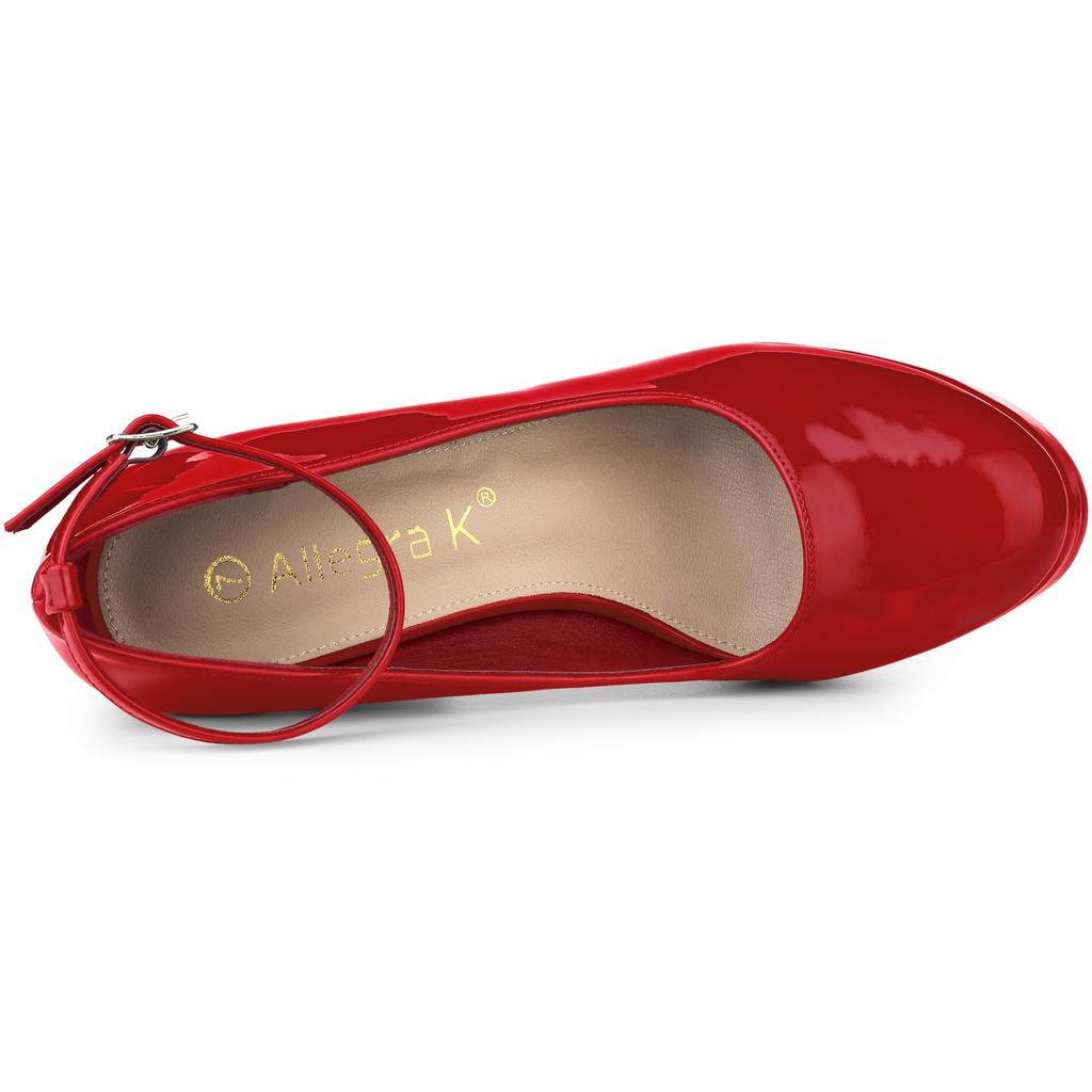 Allegra K Women's Platform Pumps with Ankle Straps, Chunky High Heels, Red, Size 26.0cm