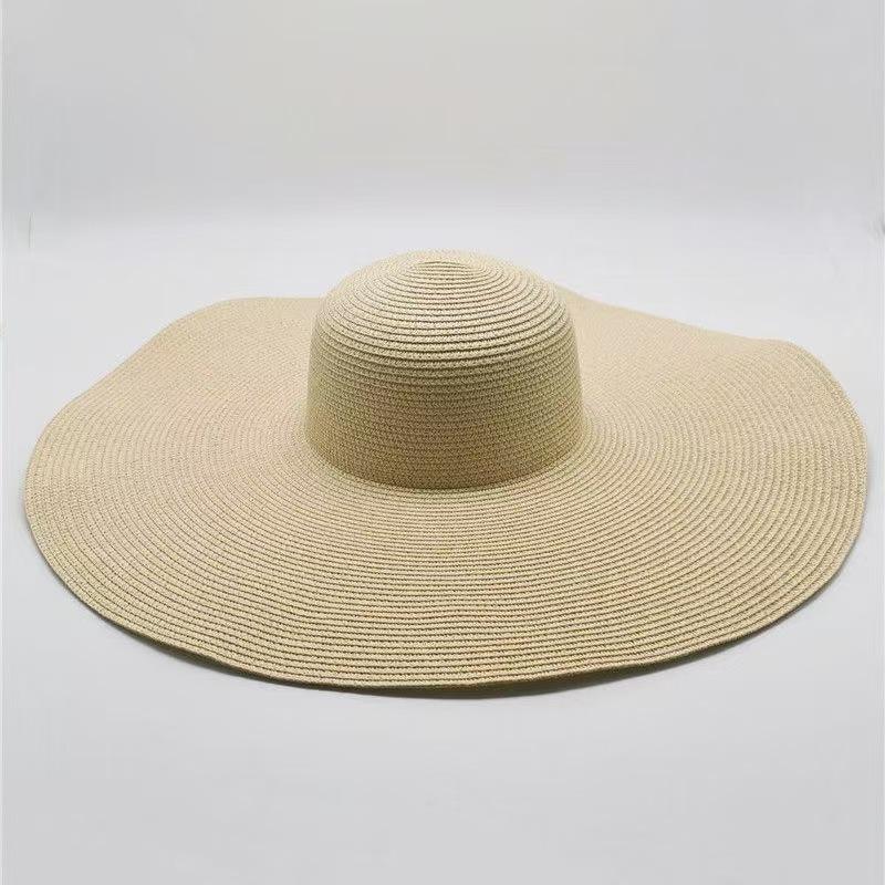 Flat-top straw hat women's straw top hat, new summer big-brimmed sun hat, seaside vacation sun hat