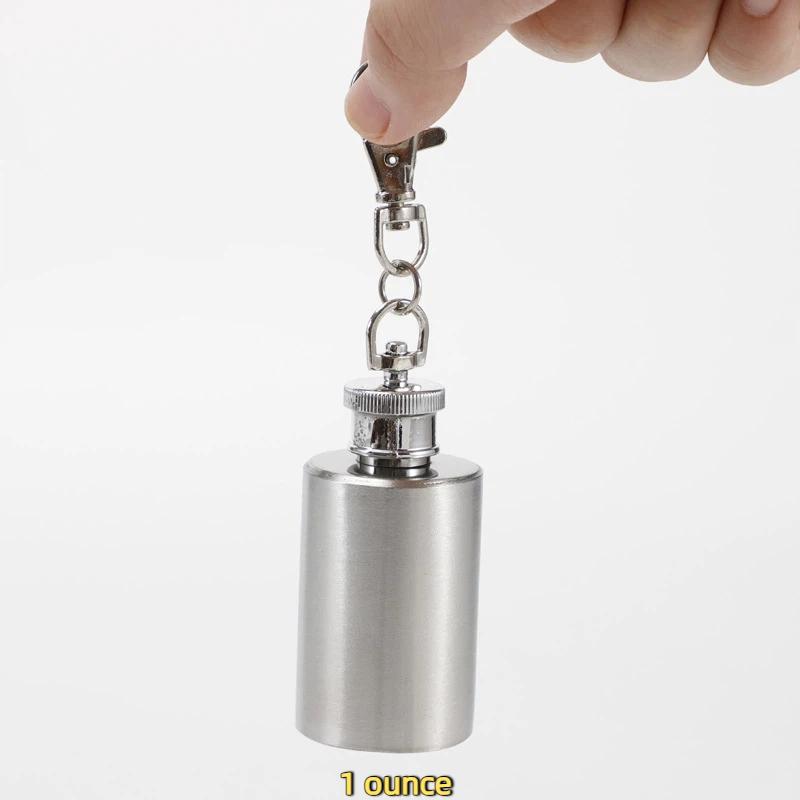 Mini 1Oz Stainless Steel Hip Flask Pocket Key Chain Lightweight Durable Steel Flagon