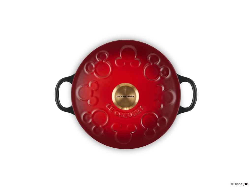 LE CREUSET Disney Mickey Mouse Marmite 18cm Cherry Red with Matte Black and Gold Knobs [Official Japanese Product]