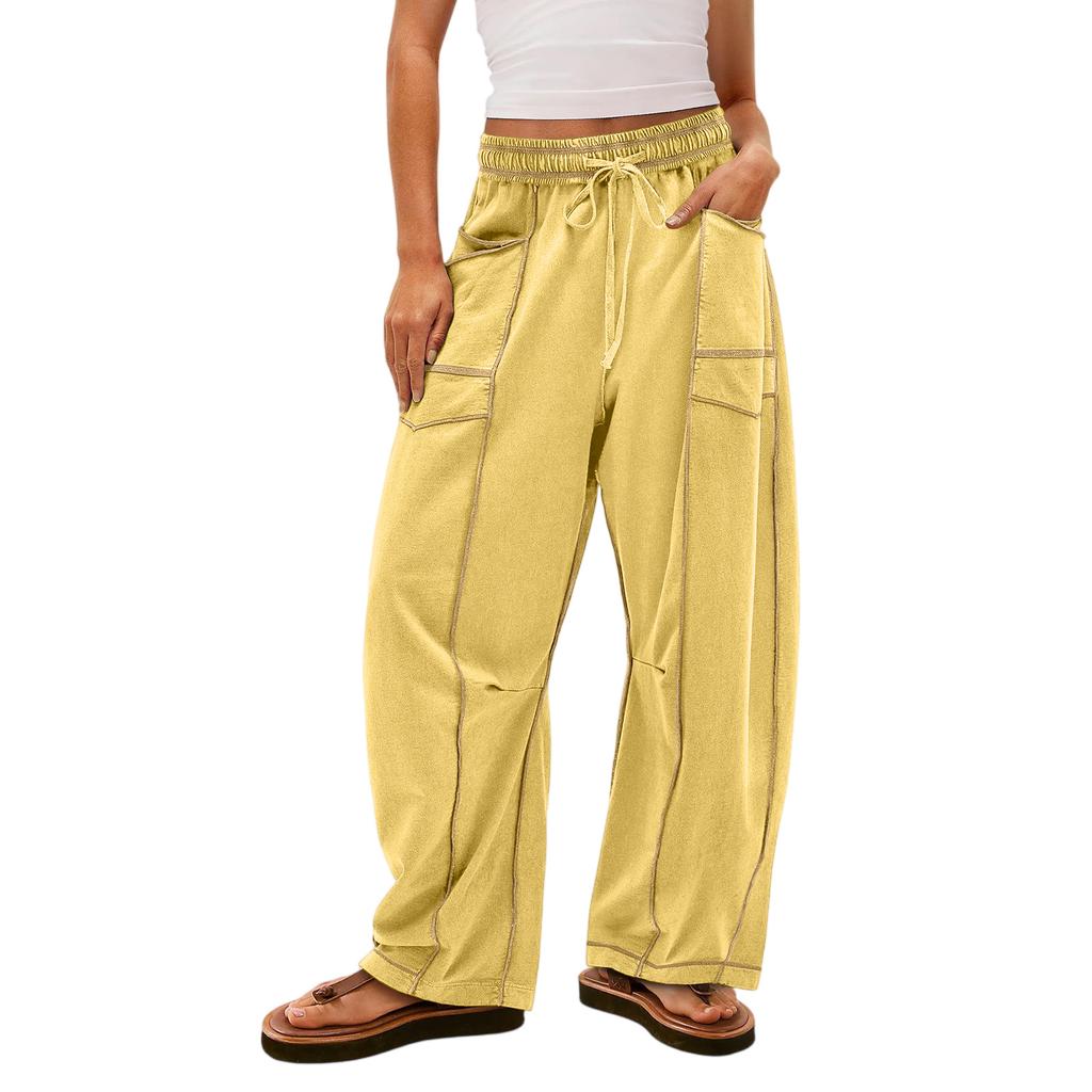 Women's Wide Leg Pants With High Waisted Straight Leg And Spliced Pocket Casual Pants