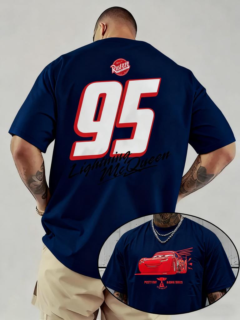 202526 Zomer Disney McQueen 95 Bedrukt Puur Katoen T-shirt Modieus Los Casual Korte Mouwen voor Zowel Mannen als Vrouwen