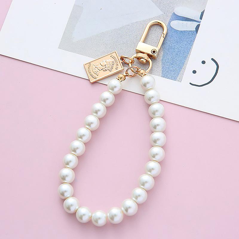 Retro Pearl Keychain Alloy Alphabet Keychain Cute Phone Chain Ornament