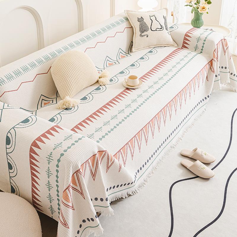 EIFLOY Bohemia Cotton Linen Sofa Towel Cover Universal with Fringes Corner Couch Slipcover Throw Blanket Furniture Protector