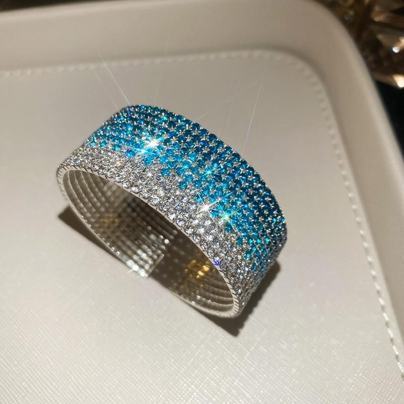 Diamond sparkle~ diamond-encrusted multi-layer round gradual change opening bracelet design sense niche bracelet fashionable exquisite jewelry