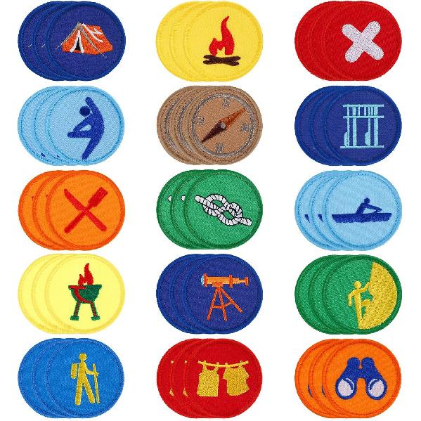 

45Pcs Camping Style Embroidered Patch, Round Shape Sewing Patches for Hats, Iron on Patches Bulk, Sewing Applique DIY Accessory for Clothes Dress Hat
