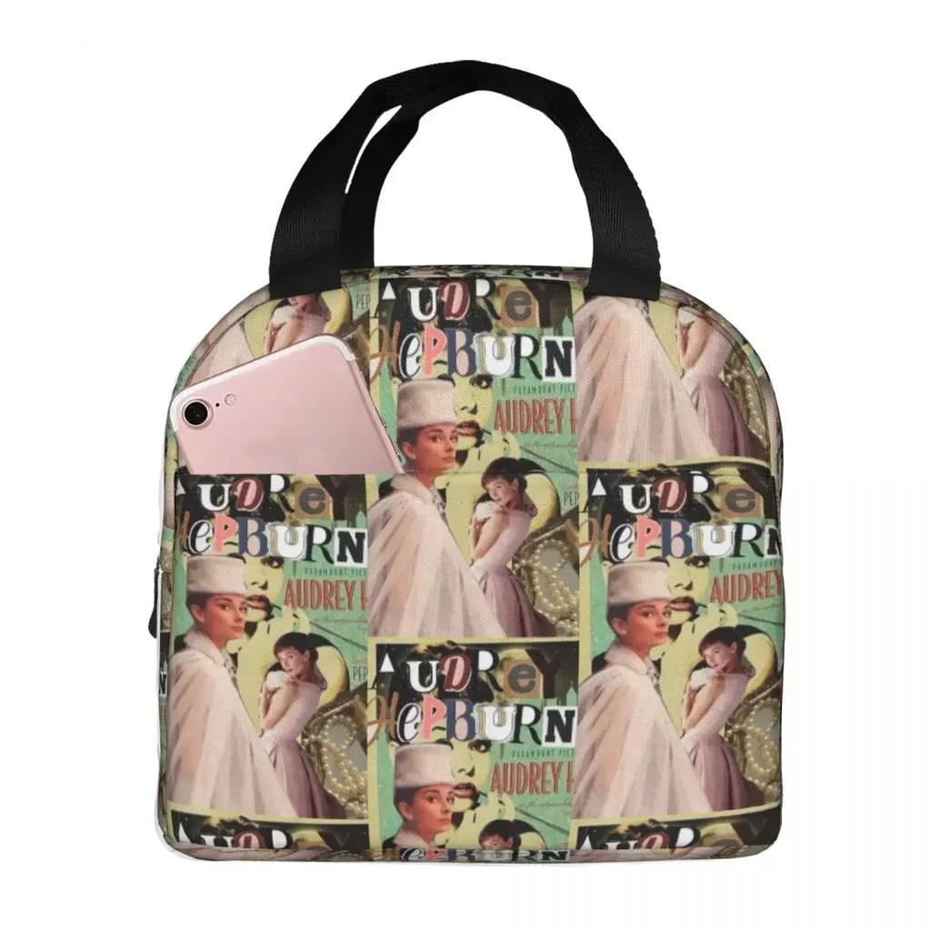 Cute Audrey Hepburn Insulated Lunch Bag for Women Office Cooler Thermal Food Box Tote Portable Lunch Boxes Container