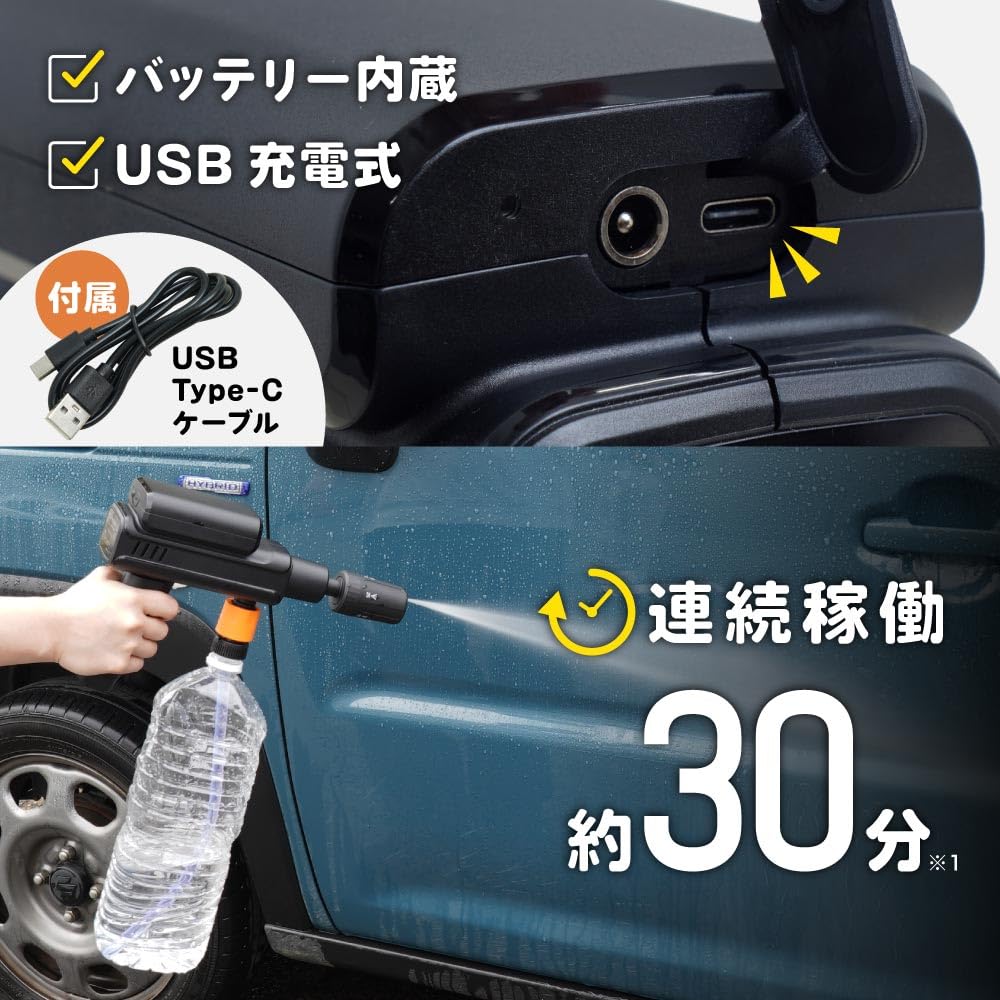 THANKO Cordless High-Pressure Washer HDHW26CBK: Compact, rechargeable high-pressure washer for car washing, balcony cleaning, and window/exterior wall