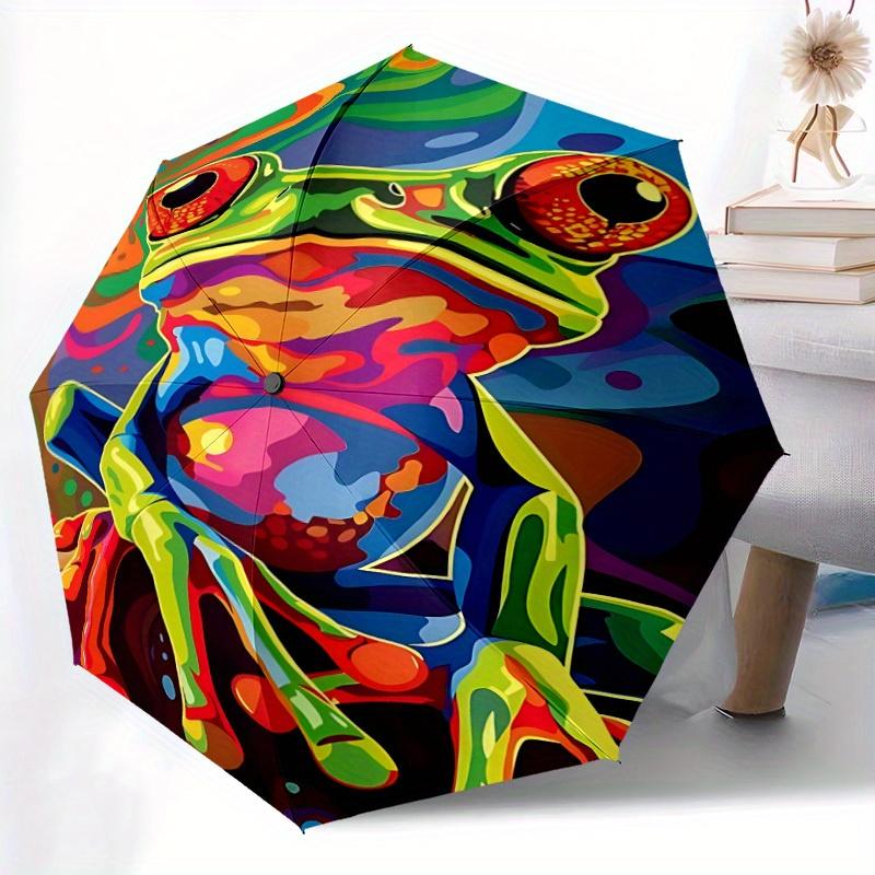 1pc Frog Colors Automatic Open/Close Umbrella Sturdy Iron Frame, Compact Travel UmbrellaIntricate Design Umbrella a0829077