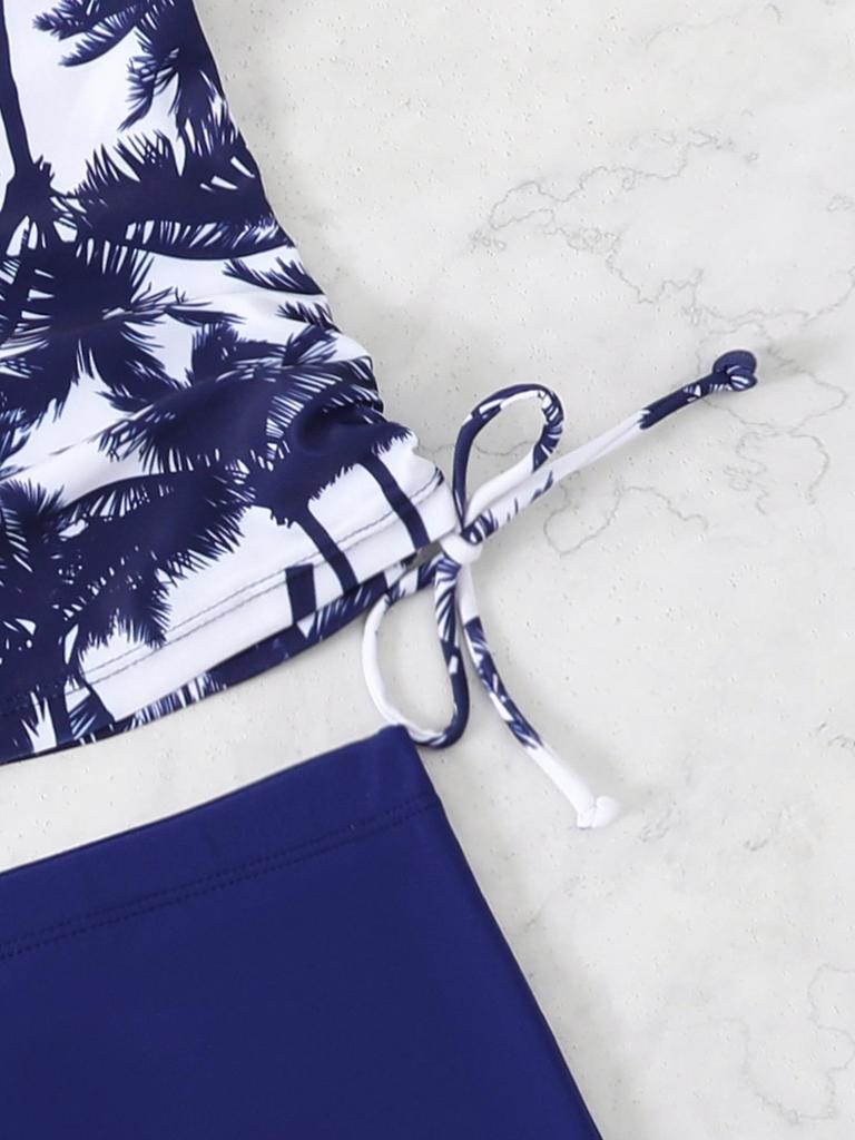 2026 Women's Coconut Tree Print Tankini Set with High-Waisted Briefs