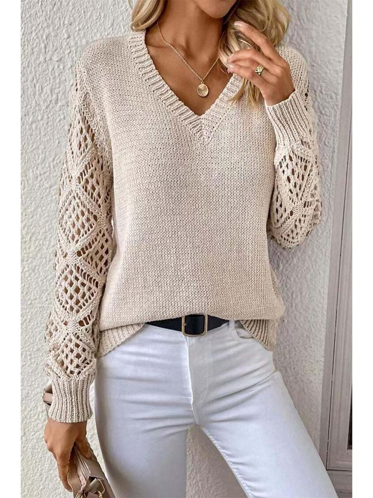 Spring/Autumn Women's Long Sleeve Hollow Knitted Pullover Sweater