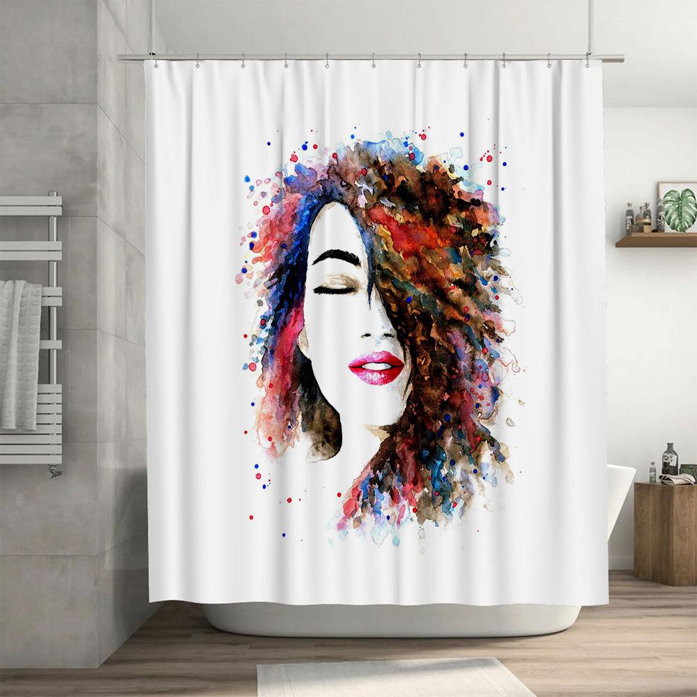 Watercolor Shower Curtain Bathtub Decor Artistic Printed Waterproof Fabric Shampoo Bath Mat Multi-color Abstract Design for Bath