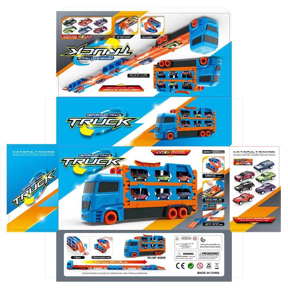 Car Transporter Truck Toys Container Truck With 6pcs Alloy Pull-back Cars Model Toys For Boys Birthday Gifts