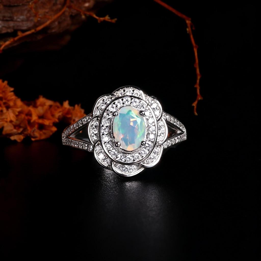 Precious Light luxury gemstone Natural opal October Birthstone Ring Earrings Necklace Set 925 silver fine jewelry gift for women