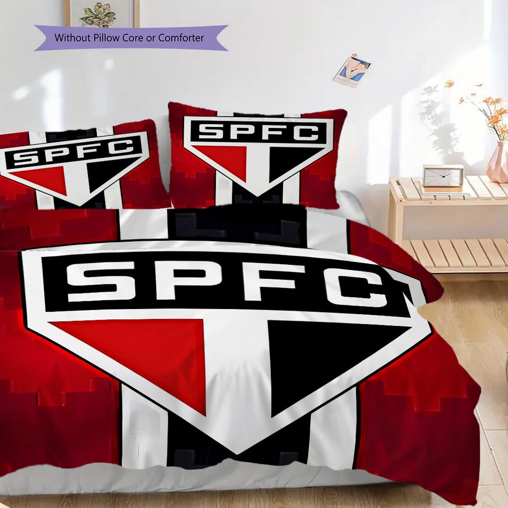 Sao Paulo FC Pattern Bedding Quilt Set Quilt Cover Pillowcase Home Decoration Birthday Gift (1 * duvet cover + 2 * pillowcase, without core)