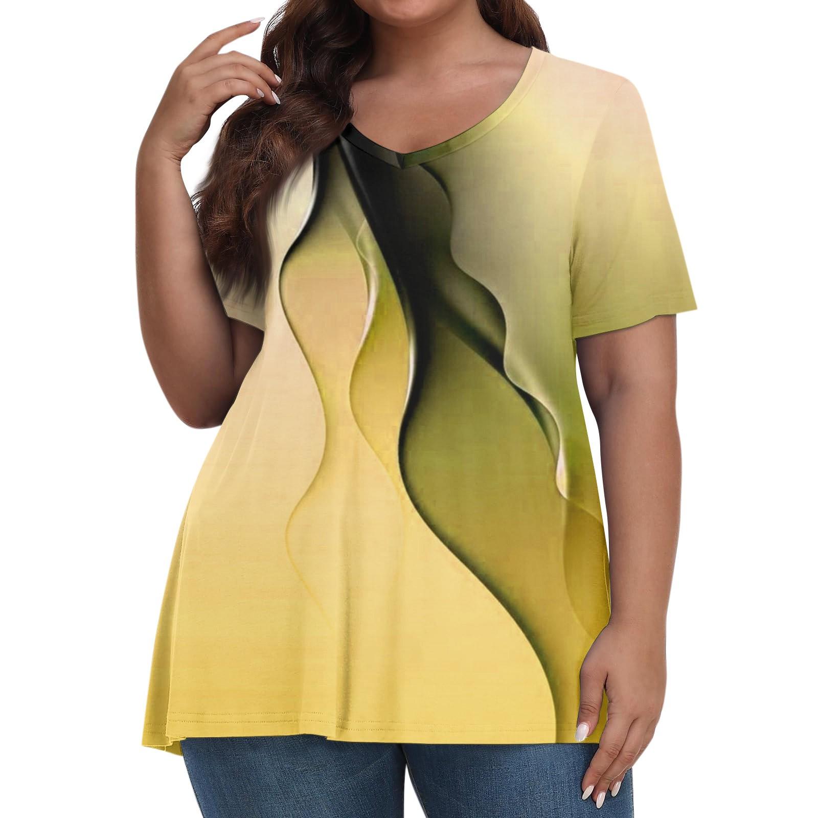 

Женские топы больших размеров, шорты с рукавами, рубашки с V-образным вырезом, повседневная одежда, топы с принтами XL жёлтый