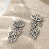 Boucles d'oreilles pendantes longues style bohème vintage avec pampilles feuilles superposées - Attaches couleur argentée, Boucles d'oreilles pendantes plantes